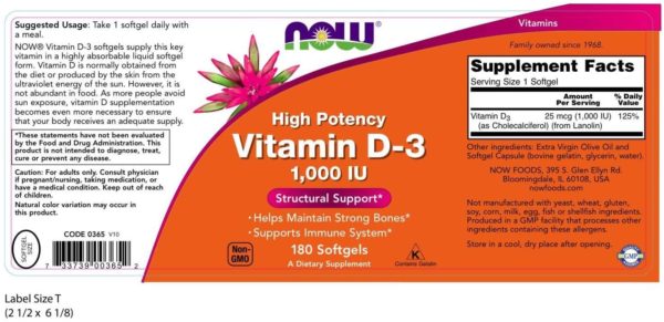 Now Foods, Vitamina D3, 1000IU, 180 cápsulas - Imagen 2