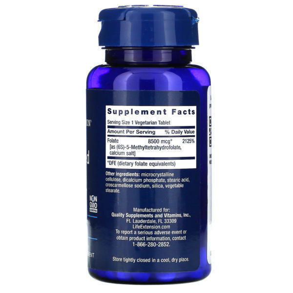 Life Extension, High Potency Optimized Folate, 8500 mcg DFE, 30 Vegetarian Tablets - Imagen 2
