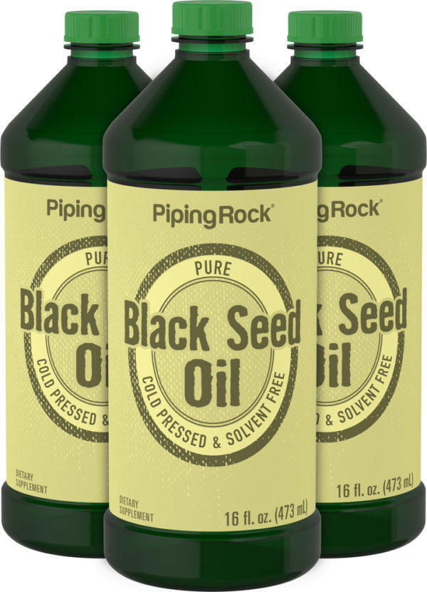 Aceite de semillas negras (granos de comino) - Prensado en frío, 16 fl oz (473 mL) Botellas/Frascos, 3  Botellas/Frascos