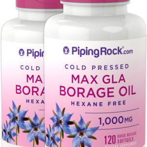 Aceite de borraja (GLA), 1000 mg, 120 Cápsulas blandas de liberación rápida, 2  Botellas/Frascos