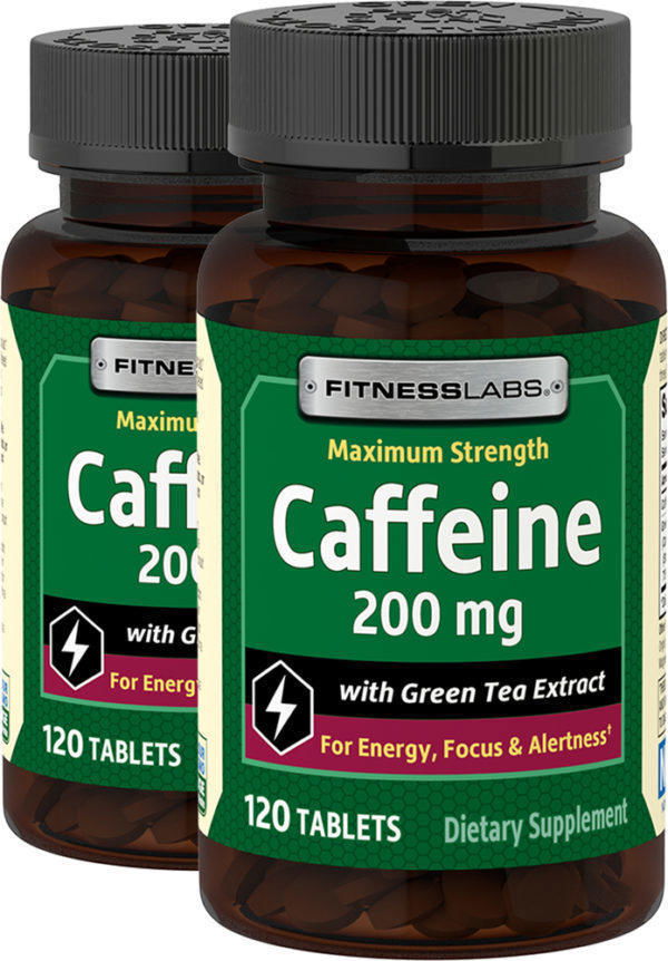 Cafeína, 200 mg, con extracto de té verde, 120 Tabletas, 2  Botellas/Frascos