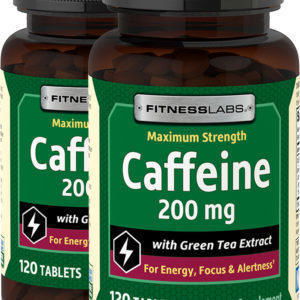Cafeína, 200 mg, con extracto de té verde, 120 Tabletas, 2  Botellas/Frascos