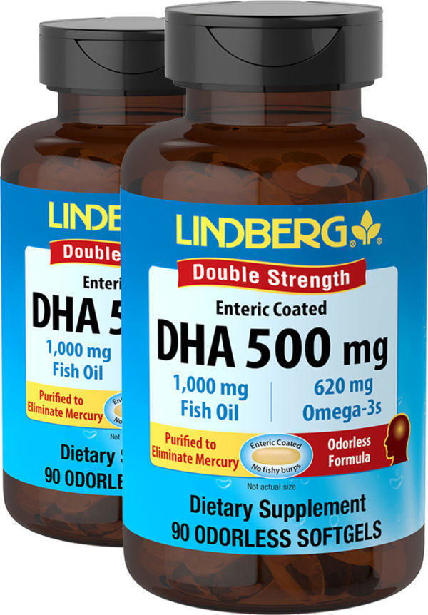 DHA con recubrimiento entérico, 500 mg, 90 Perlas, 2  Botellas/Frascos
