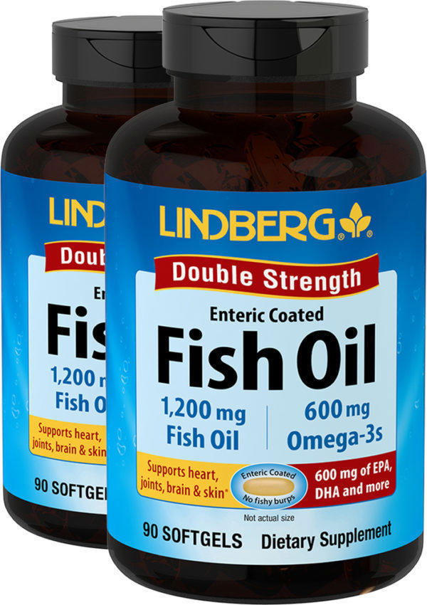 Aceites de pescado Doble acción (recubrimiento entérico), 1200 mg, 90 Perlas, 2  Botellas/Frascos