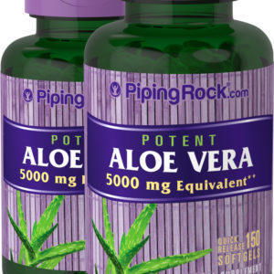 Aloe vera potente , 5000 mg, 150 Cápsulas blandas de liberación rápida, 2  Botellas/Frascos