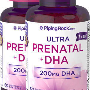 Multivitamina prenatal con DHA, 60 Cápsulas blandas de liberación rápida, 2  Botellas/Frascos