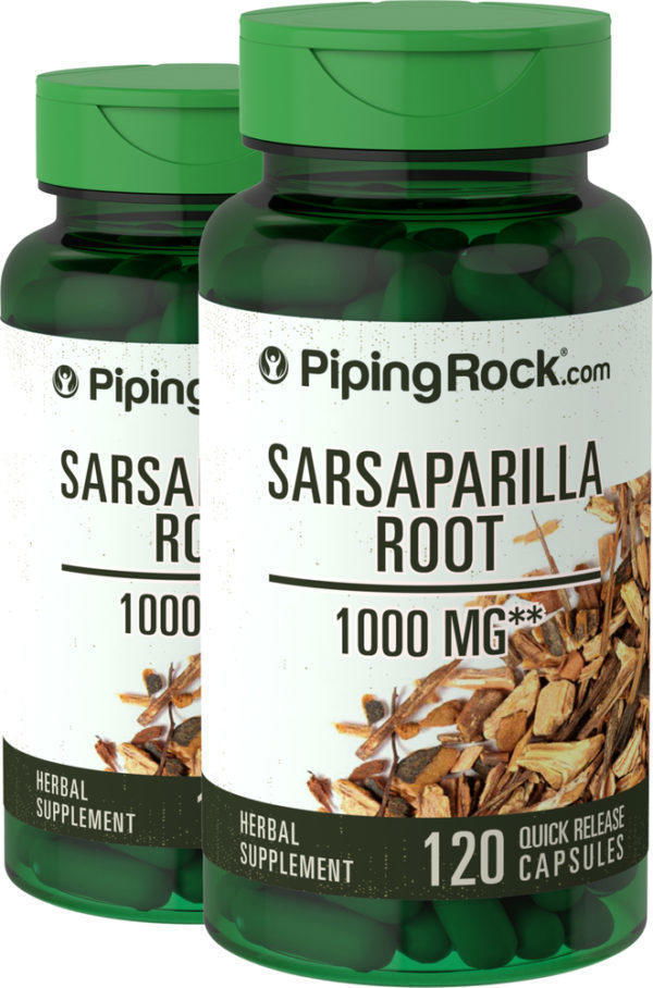Raíz de zarzaparilla , 1000 mg, 120 Cápsulas de liberación rápida, 2  Botellas/Frascos