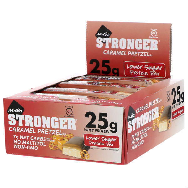 NuGo Nutrition, STRONGER, Protein Bar, Caramel Pretzel, 12 Bars, 2.82 oz (80 g) Each