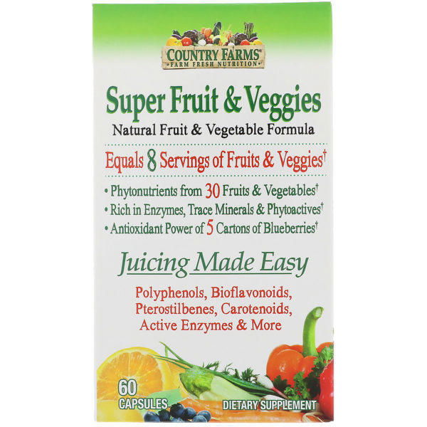 Country Farms, Súper frutas y vegetales, Fórmula natural de frutas y vegetales, 60 cápsulas