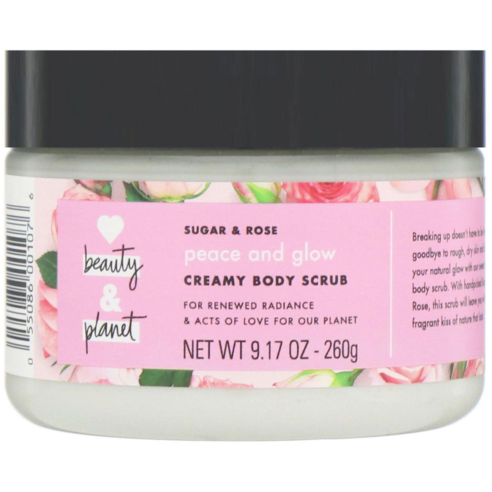 Love Beauty and Planet, Paz y brillo, Exfoliante corporal cremoso, Azúcar y rosas, 260 g (9,17 oz)