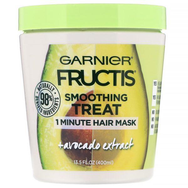 Garnier, Fructis, Tratamiento suavizante para el cabello, Mascarilla para el cabello de 1 minuto con extracto de aguacate, 400 ml (13,5 oz. líq.)