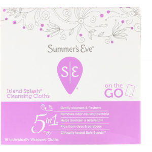 Summer's Eve, Toallitas de higiene íntima 5 en 1 aroma playa, 5 in 1, Island Splash, 16 toallitas en envase individual