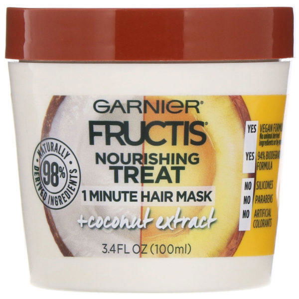 Garnier, Fructis, Tratamiento nutritivo, Mascarilla para el cabello de 1 minuto con extracto de coco, 100 ml (3,4 oz. líq.)