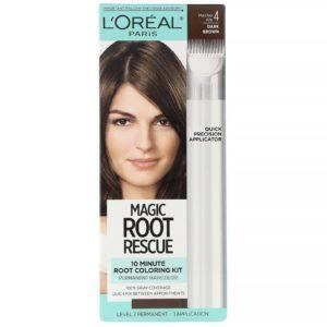 L'Oreal, Magic Root Rescue, Kit para teñir raíces en 10 minutos, 4 Castaño oscuro, 1 aplicación
