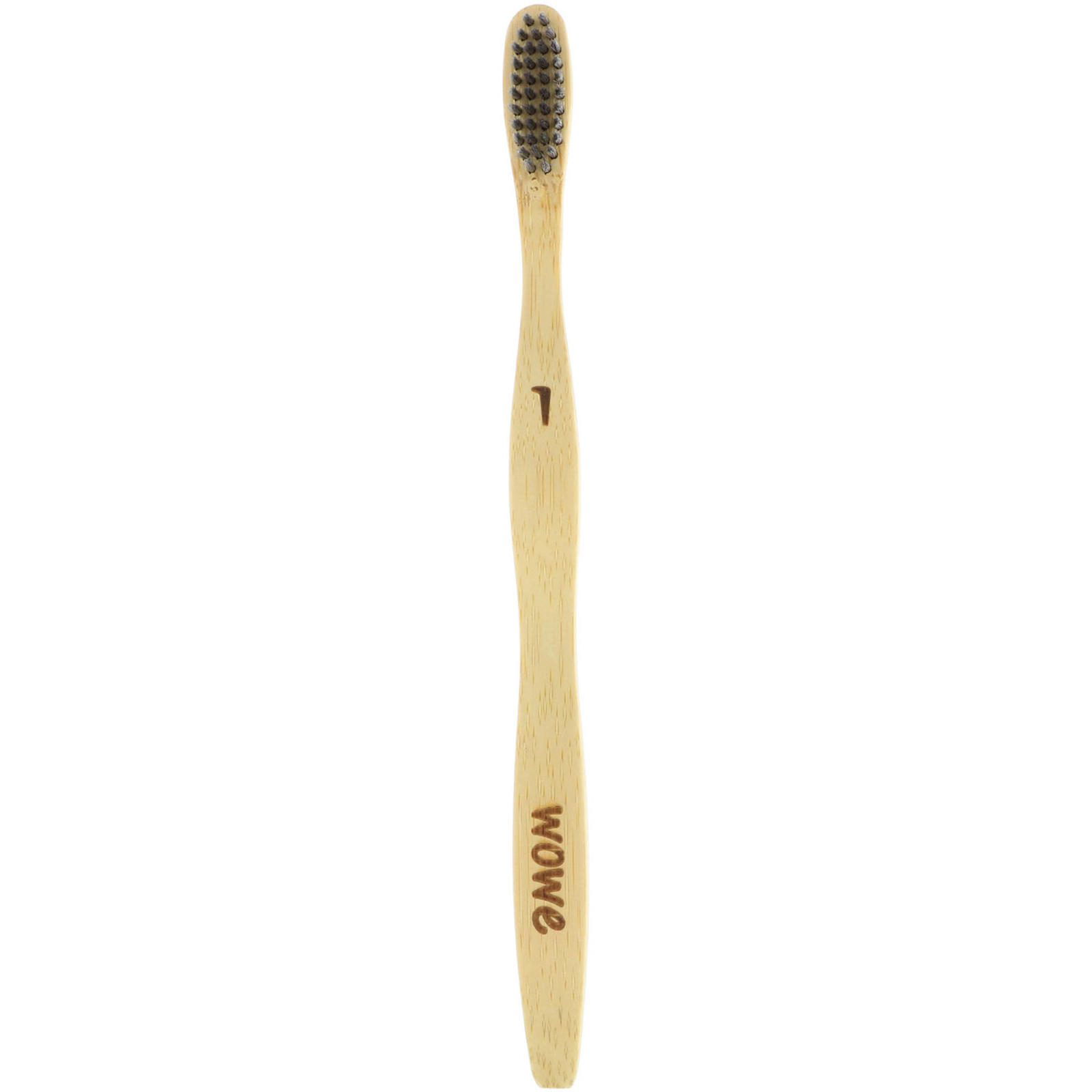 Wowe, Cepillo de dientes de bambú natural, cerdas suaves de carbón, 4 Pack