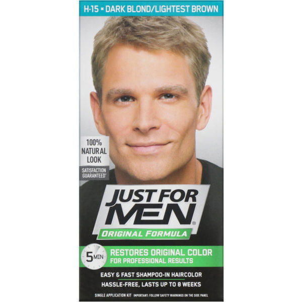 Just for Men, Colorante para el cabello masculino Fórmula original, Rubio oscuro/marrón muy claro H-15, Kit de aplicación única