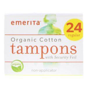 Emerita, Organic Cotton Tampons with Security Veil, Non-Applicator, Regular, 24 Tampons