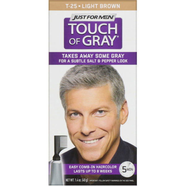 Just for Men, Touch of Gray, Colorante para el cabello con peine aplicador, Marrón claro T-25, 40 g (1,4 oz)