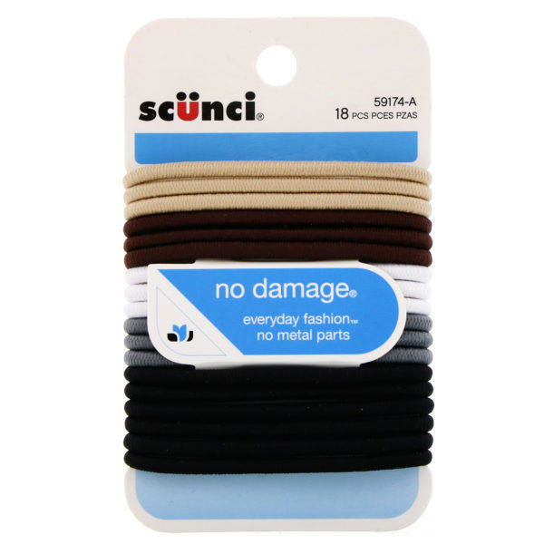 Scunci, No Damage, Ligas elásticas que no dañan el cabello, color caqui, 18 unidades