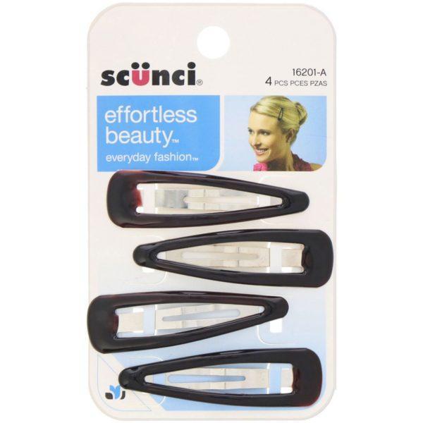 Scunci, Effortless Beauty, Clips a presión para el cabello, color marrón, 4 unidades