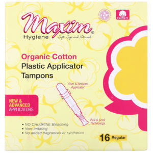 Maxim Hygiene Products, Organic Cotton Plastic Applicator Tampons, Regular, 16 Count