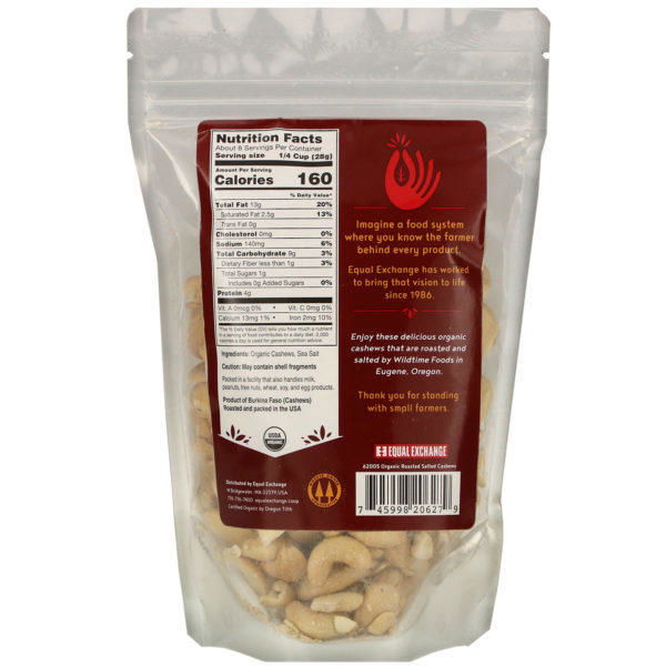 Equal Exchange, Organic Roasted Salted Cashews, 8 oz (227 g) - Imagen 2
