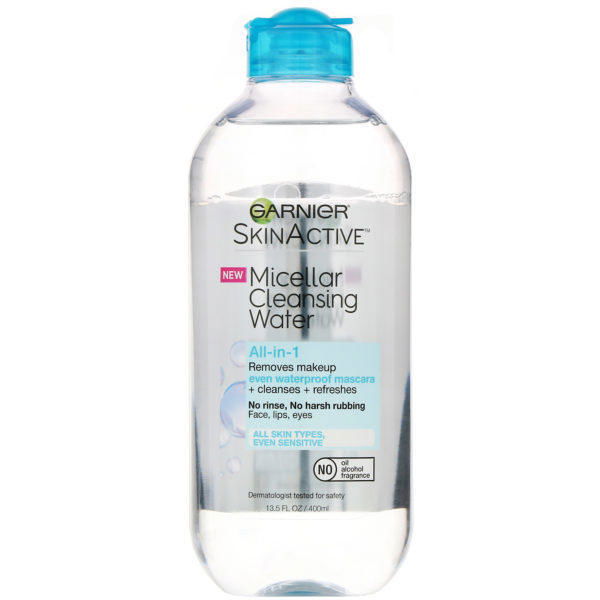 Garnier, SkinActive, Agua micelar de limpieza, Desmaquillante todo en uno para eliminar incluso la máscara de pestañas a prueba de agua, Para todo tipo de piel, 400 ml (13,5 oz. líq.)