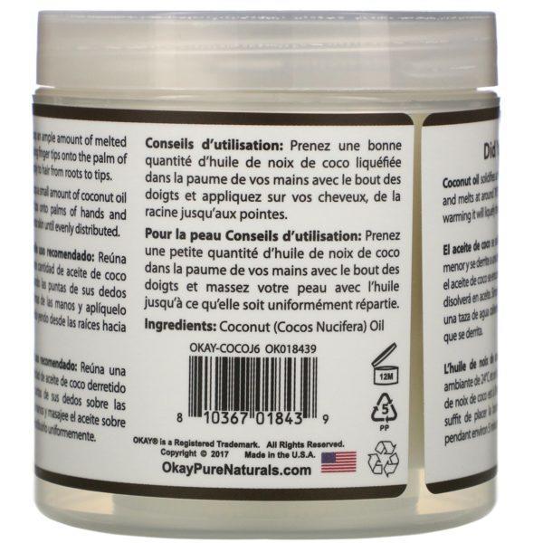 Okay Pure Naturals, 100% Pure Coconut Oil, Deep Moisturizing, 6 oz (177 ml) - Imagen 2