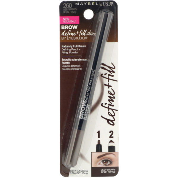 Maybelline, EyeStudio, Dúo para definir y rellenar cejas, 260 Marrón profundo, 500 mg (0,017 oz) - Imagen 2