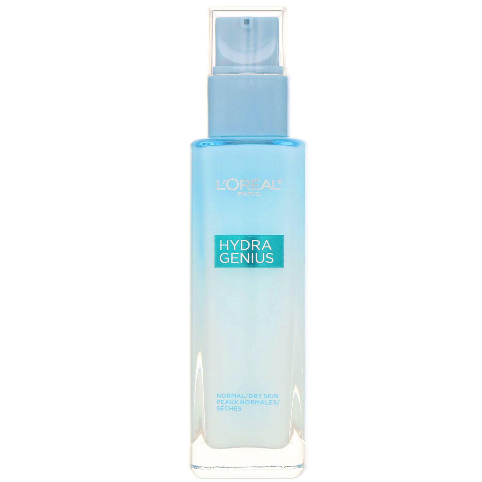 L'Oreal, Hydra Genius, Humectante líquido para el cuidado diario con acabado brillante, Piel normal/seca, 90 ml (3,04 oz. líq.)