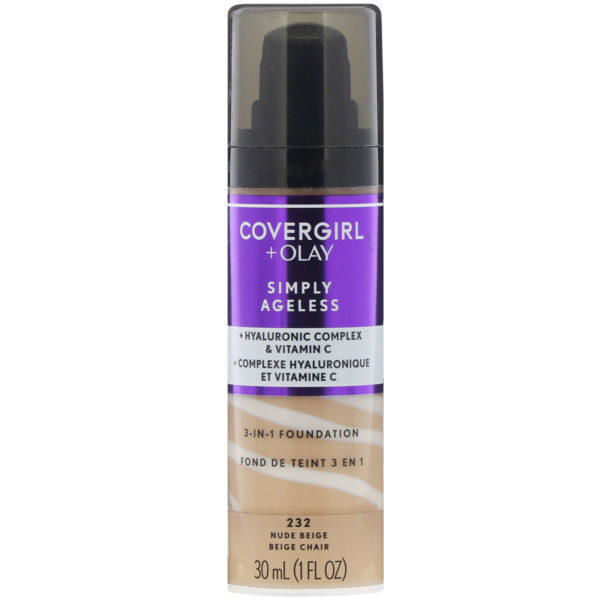 Covergirl, Olay, Simply Ageless, Base 3 en 1, 232 Beige piel, 30 ml (1 oz. líq.)