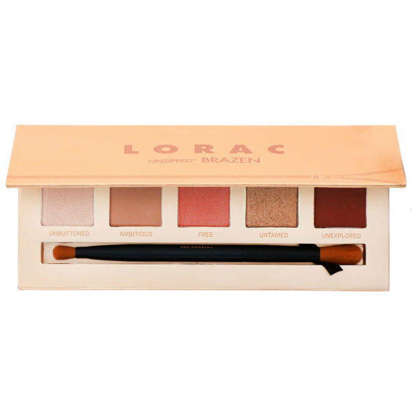 Lorac, Paleta de sombras para ojos Muy atrevido, Unzipped Brazen con pincel de extremo doble, 10,5 g (0,37 oz)