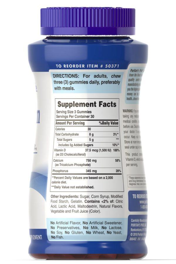 Calcio 750mg + Vitamina D 37.5mcg (1500iu) Gomitas - Imagen 4