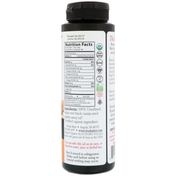 Foods Alive, Prensado en frío y artesanal, aceite de comino negro, 8 fl. Oz (236 ml) - Imagen 2