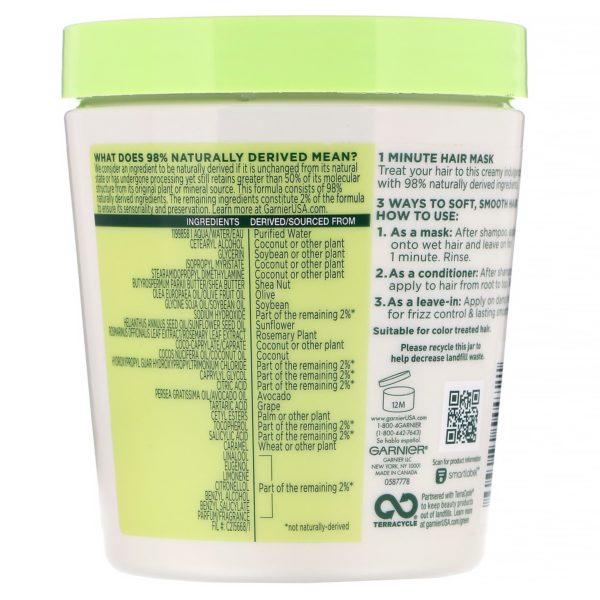 Garnier, Fructis, Tratamiento suavizante para el cabello, Mascarilla para el cabello de 1 minuto con extracto de aguacate, 400 ml (13,5 oz. líq.) - Imagen 2