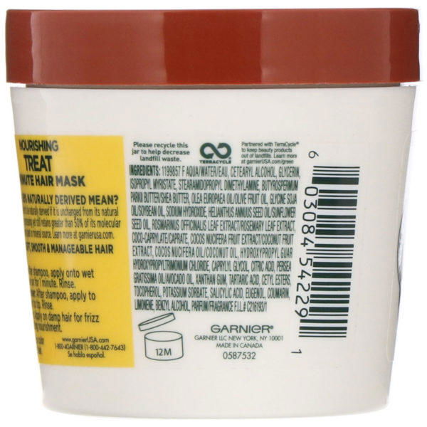 Garnier, Fructis, Tratamiento nutritivo, Mascarilla para el cabello de 1 minuto con extracto de coco, 100 ml (3,4 oz. líq.) - Imagen 2