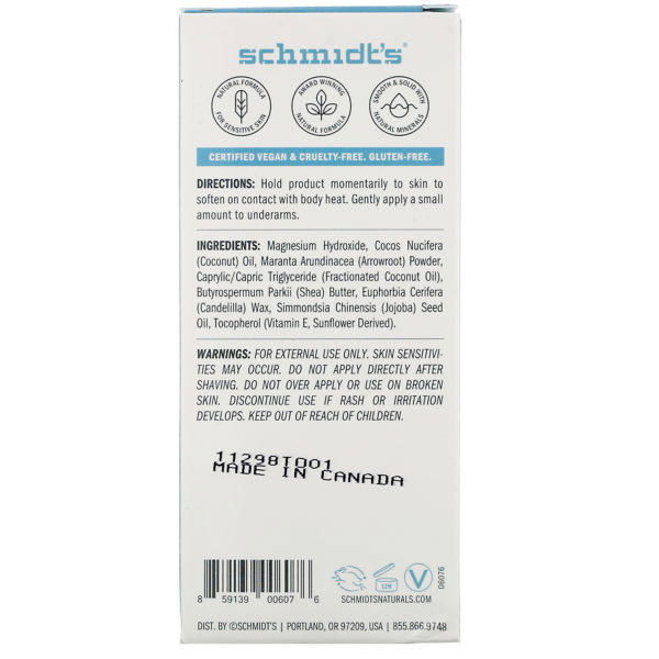 Schmidt's, Desodorante natural, Fórmula para piel sensible, Sin fragancia, 92 g (3,25 oz) - Imagen 3