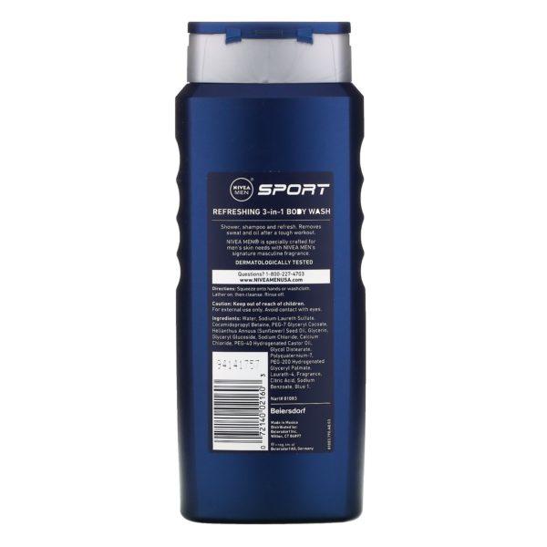 Nivea, Men, Refreshing 3-in-1 Body Wash, Shampoo, Sport, 16.9 fl oz (500 ml) - Imagen 2