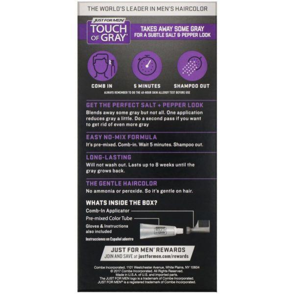 Just for Men, Touch of Gray, Colorante para el cabello con peine aplicador, Marrón claro T-25, 40 g (1,4 oz) - Imagen 2