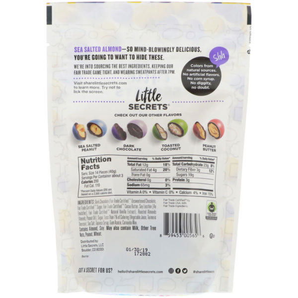 Little Secrets, Piezas de chocolate oscuro, almendra con sal marina, 4.5 oz (128 g) - Imagen 2