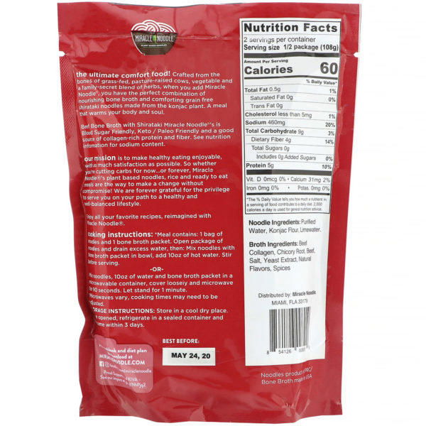 Miracle Noodle, Sopa de fideos con caldo de huesos, Carne vacuna, 215 g (7,6 oz) - Imagen 2