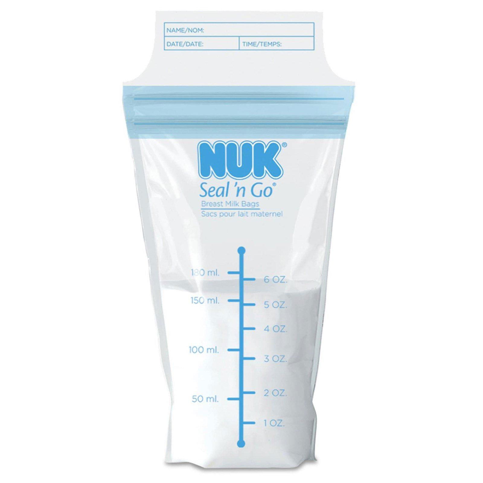 NUK, Seal 'n Go, Bolsas para leche materna, 100 bolsas de preesterilizadas para almacenamiento, 180 ml (6 oz) cada una