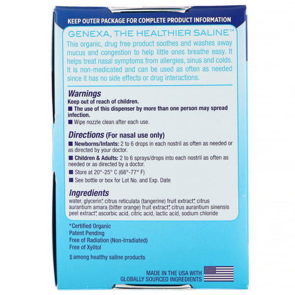 Genexa, Saline Care para bebés, Spray nasal orgánico con gotero, Recién nacidos en adelante, 30 ml (1 oz. líq.) - Imagen 2