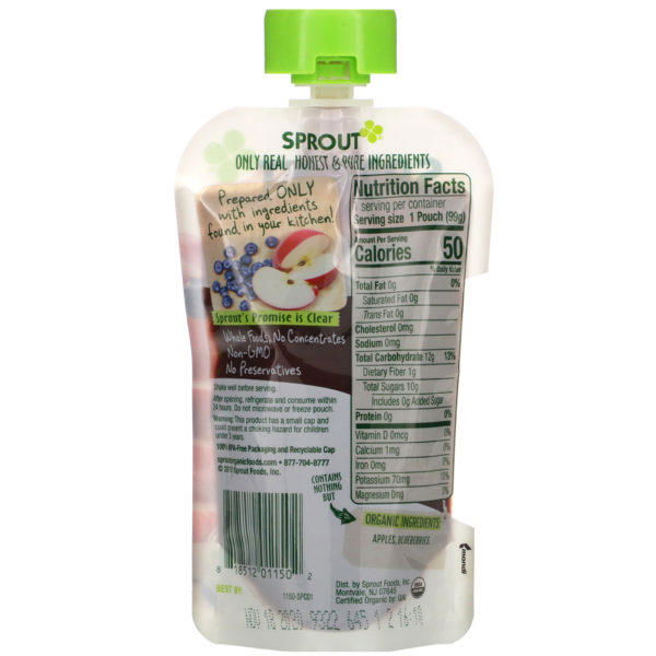 Sprout Organic, Baby Food, 6 Months & Up, Apple Blueberry, 3.5 oz (99 g) - Imagen 2