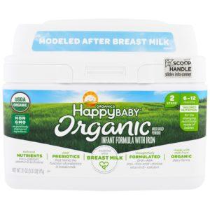 Happy Family Organics, Bebé feliz orgánico, fórmula infantil con hierro, etapa 2, 6-12 meses, 21 oz (595 g)