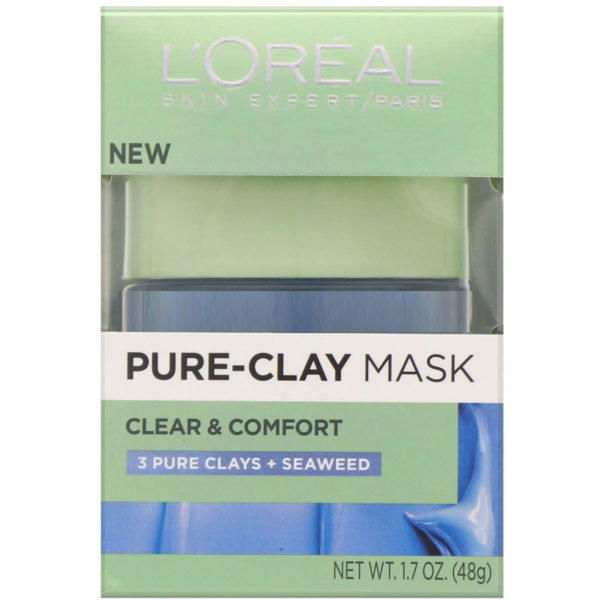 L'Oreal, Mascarilla de arcilla pura, Limpieza y confort, 3 arcillas puras y alga marrón, 48 g (1,7 oz) - Imagen 2