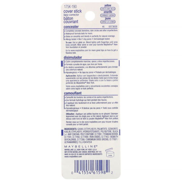 Maybelline, Corrector en barra, Amarillo 190, 4,5 g (0,16 oz) - Imagen 3