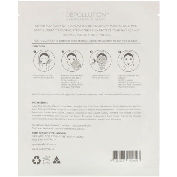 Bondi Chic, Depollution, Mascarilla de hidroreparación, 1 mascarilla, 35 g (1,24 oz. líq.) - Imagen 2