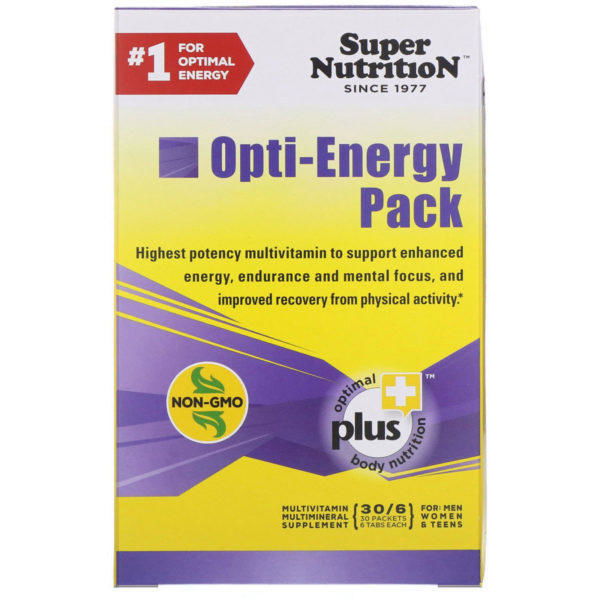 Super Nutrition, Opti-Energy Pack, Suplemento de Vitaminas y Minerales, 30 Paquetes, 6 Tabletas c/u