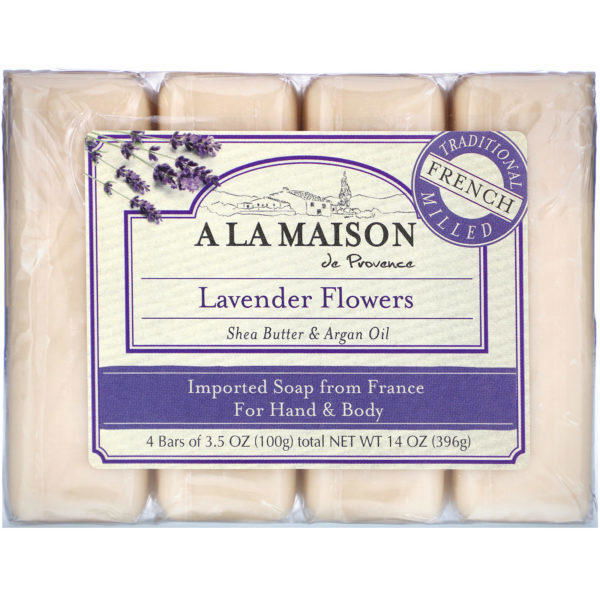 A La Maison de Provence, Barra de jabón para las manos y el cuerpo, Flores de lavanda, 4 barras, 100 g (3,5 oz) cada una